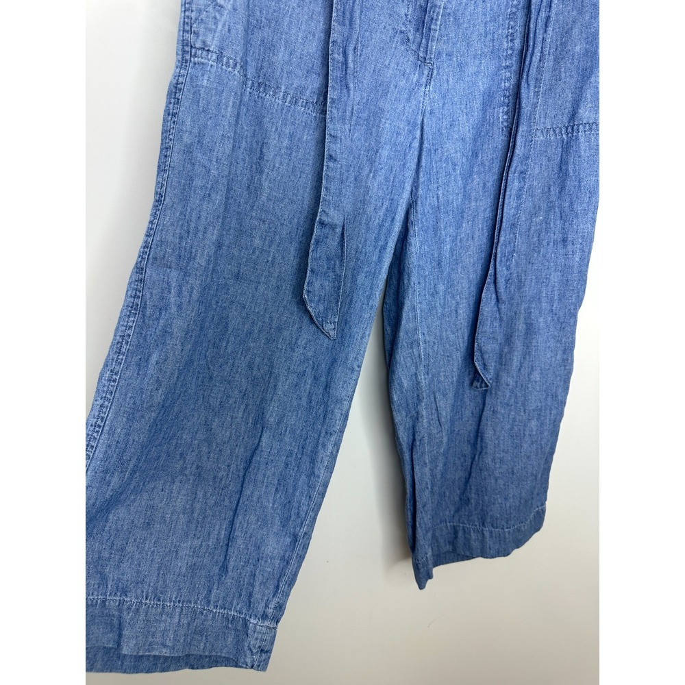 Talbots Linen Blend Chambray Tie-Waist Wide-Leg Cropped Pants Blue 2P 2 Petite - Picture 4 of 11